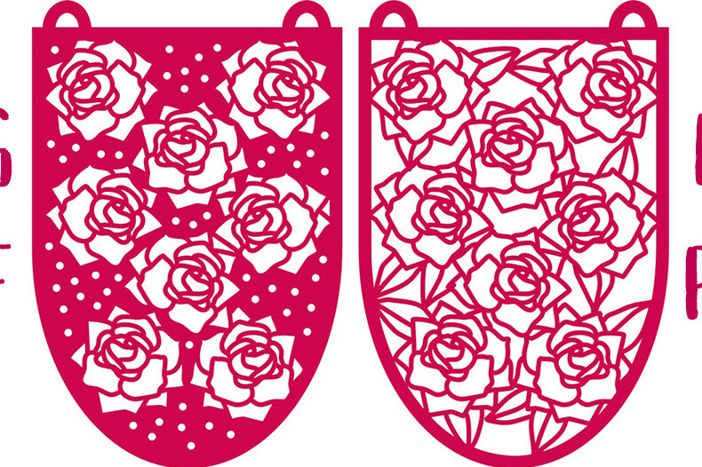 Σετ των 2 Intra απο ξύλο plywood 3mm-4mm πάχος - Φρέσκα τριαντάφυλλα Bunting Flags  Cut  Δίασταση 20x20 cm INTRAFABR-13562208