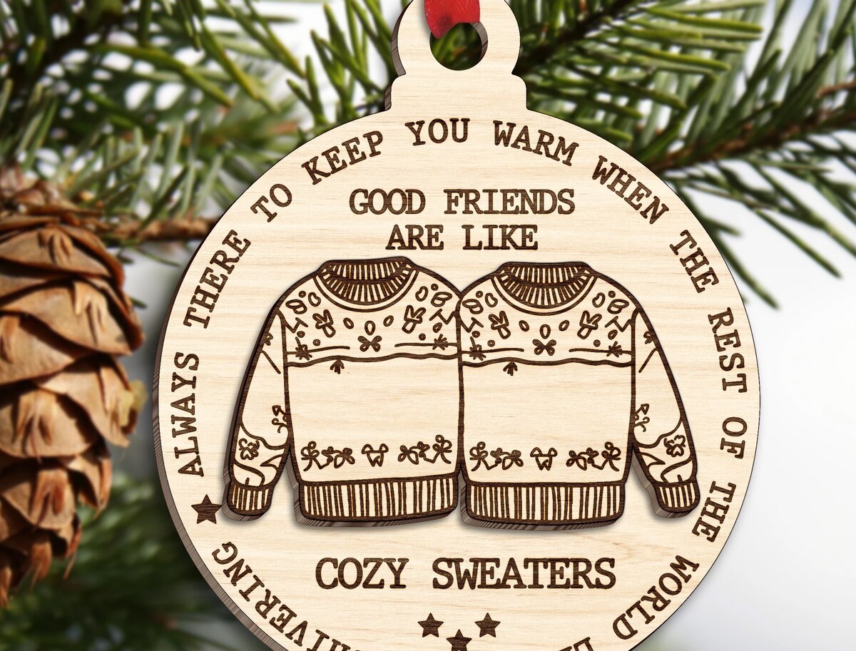 Σετ των 3 Intra απο ξύλο plywood 3mm-4mm πάχος - Φίλοι Χριστουγεννιάτικο Στολίδι  Δίασταση 6x6 cm INTRAFABR-110859815