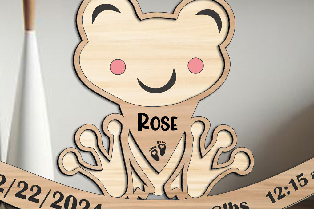 Σετ των 2 Intra απο ξύλο plywood 3mm-4mm πάχος - Ανακοίνωση Γέννησης Μωρού Βάτραχου Νεογέννητο  Δίασταση 20x20 cm INTRAFABR-109305040