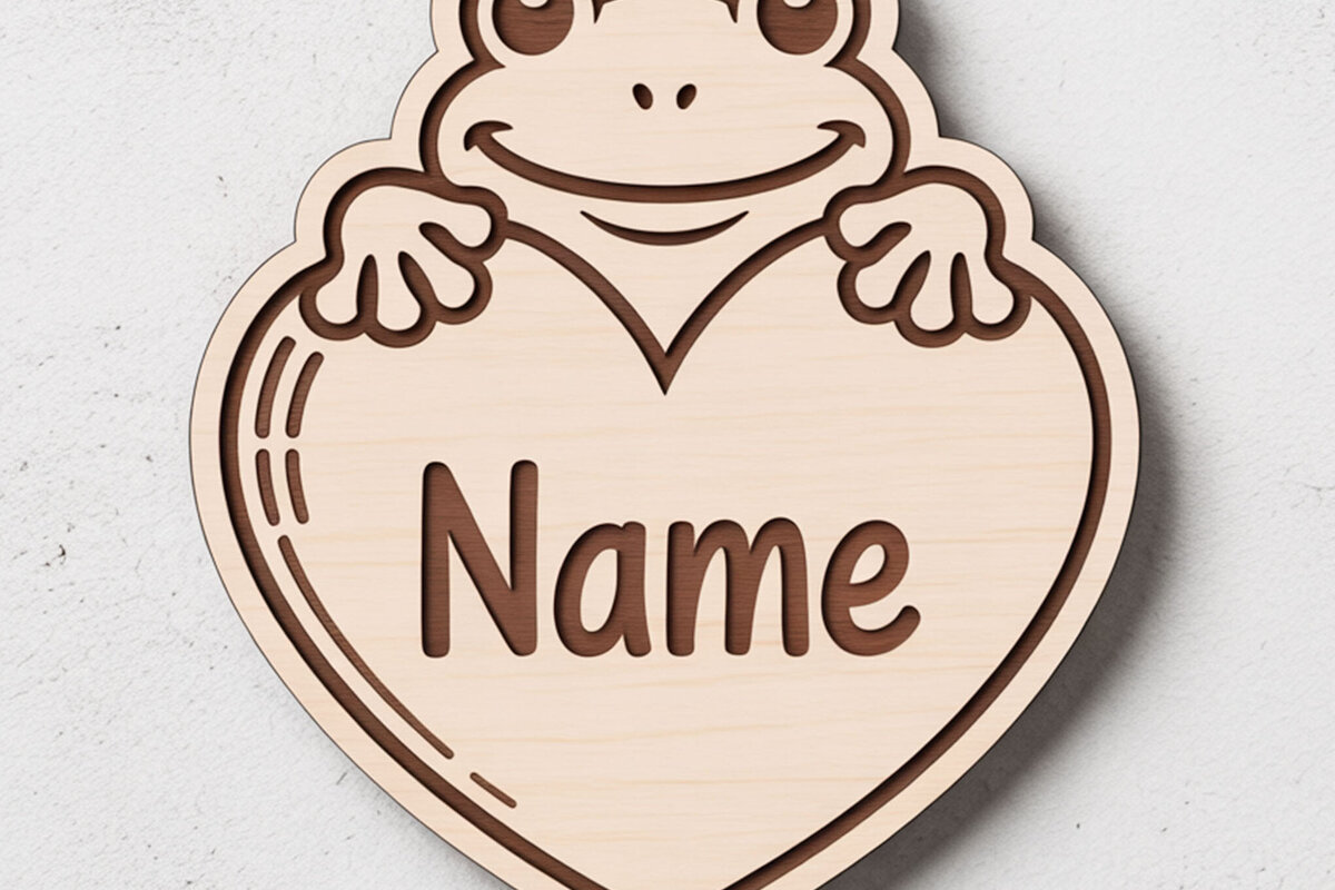Σετ των 3 Intra απο ξύλο plywood 3mm-4mm πάχος - Frog Heart Name Keychain  Δίασταση 4x4 cm INTRAFABR-122896101