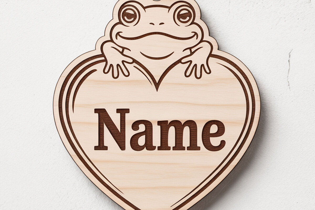 Σετ των 3 Intra απο ξύλο plywood 3mm-4mm πάχος - Frog Heart Name Keychain  Δίασταση 4x4 cm INTRAFABR-122886825