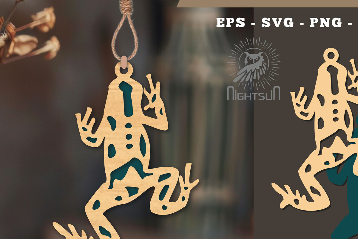 Σετ των 3 Intra απο ξύλο plywood 3mm-4mm πάχος - Στολίδι Frog Cut Laser  2 Δίασταση 6x6 cm INTRAFABR-112466683