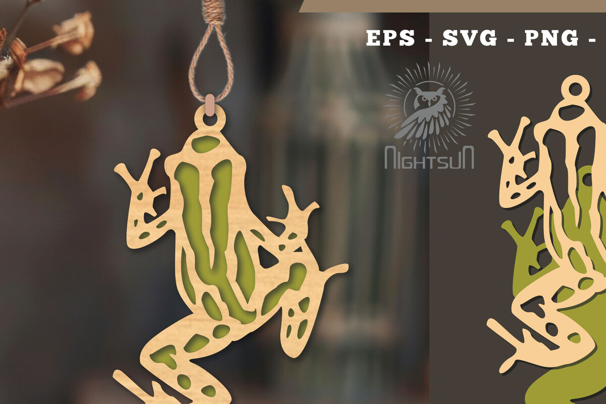 Σετ των 3 Intra απο ξύλο plywood 3mm-4mm πάχος - Στολίδι Frog Cut Laser  3 Δίασταση 6x6 cm INTRAFABR-112466715