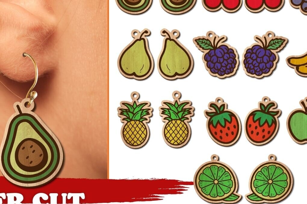 Σετ των 3 Intra απο ξύλο plywood 3mm-4mm πάχος - Πακέτο με σκουλαρίκια φρούτων |  Δίασταση 3x3 cm INTRAFABR-96214948