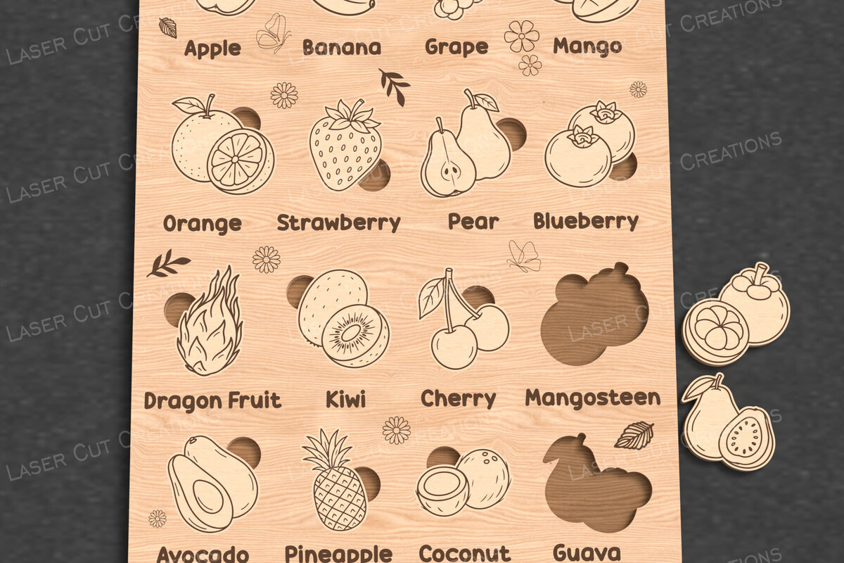 Σετ των 2 Intra απο ξύλο plywood 3mm-4mm πάχος - Fruit Puzzle for Kids  Laser Cut Δίασταση 30x20 cm INTRAFABR-123089950