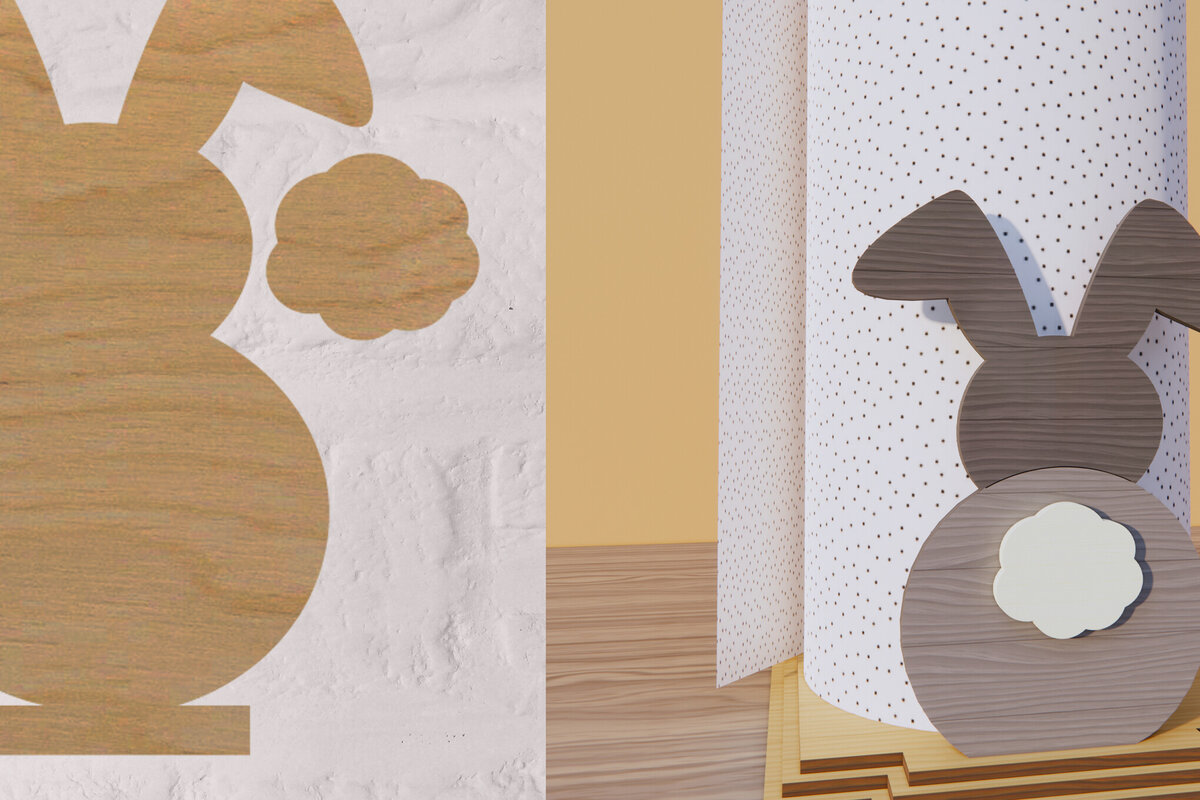 Σετ των 2 Intra απο ξύλο plywood 3mm-4mm πάχος - Funny Bunny Design . Ρολό χαρτοπετσέτας Δίασταση 15x15 cm INTRAFABR-79290052