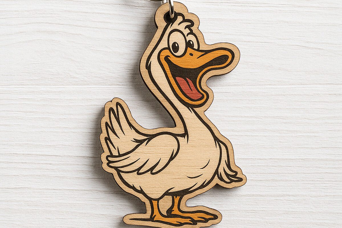 Σετ των 3 Intra απο ξύλο plywood 3mm-4mm πάχος - Αστεία μπρελόκ Cartoon Goose  Δίασταση 4x4 cm INTRAFABR-122092577