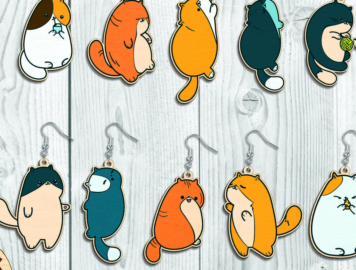 Σετ των 3 Intra απο ξύλο plywood 3mm-4mm πάχος - Funny Cat Earrings  Bundle-Break Jhon Δίασταση 3x3 cm INTRAFABR-94855173