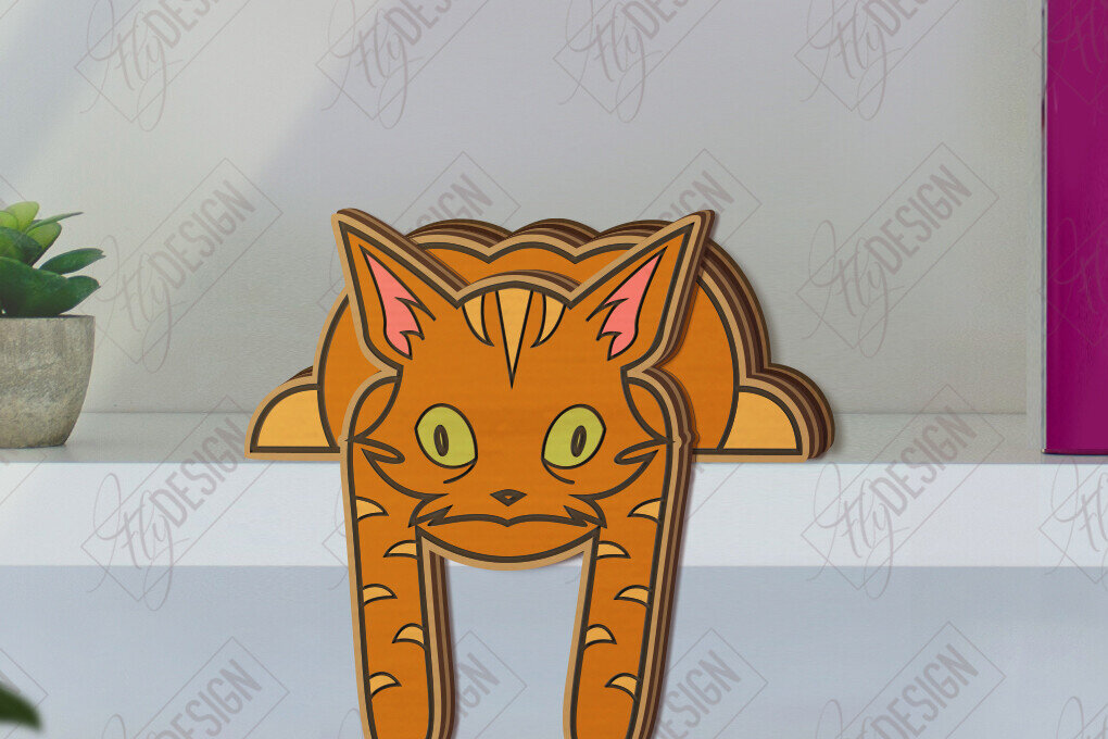 Σετ των 3 Intra απο ξύλο plywood 3mm-4mm πάχος - Funny Cats Shelf Sitters Cut Laser | CNC Δίασταση 20x20 cm INTRAFABR-121431712