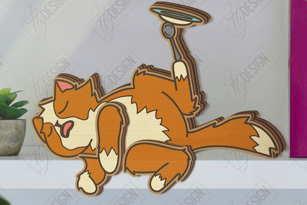 Σετ των 2 Intra απο ξύλο plywood 3mm-4mm πάχος - Funny Cats Shelf Sitters Cut Laser | CNC Δίασταση 20x20 cm INTRAFABR-121431715