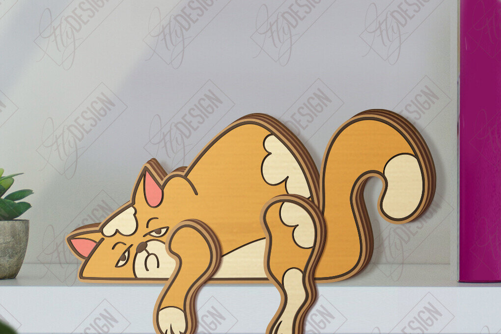 Σετ των 2 Intra απο ξύλο plywood 3mm-4mm πάχος - Funny Cats Shelf Sitters Cut Laser | CNC Δίασταση 20x20 cm INTRAFABR-121132021