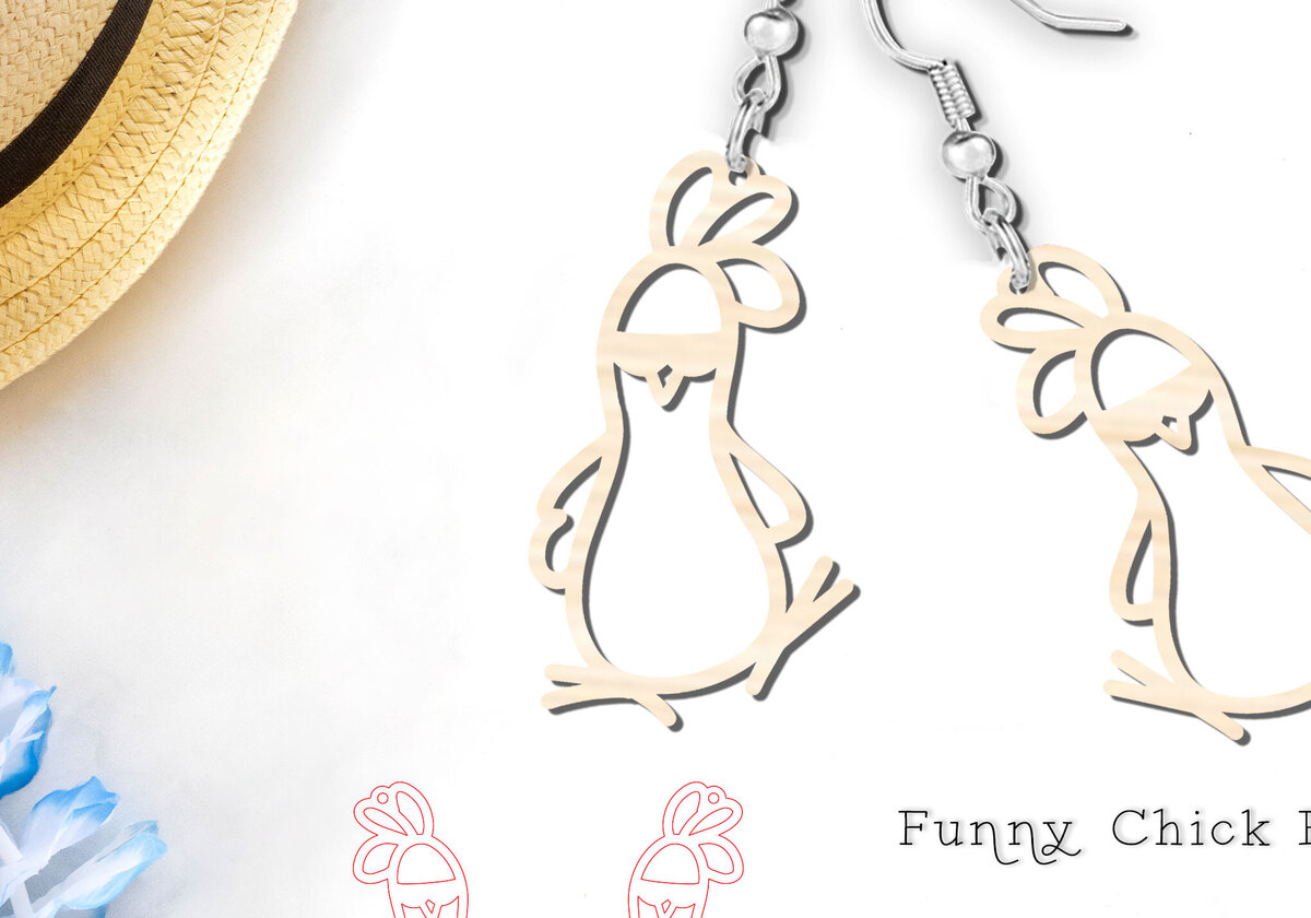 Intra απο ξύλο plywood 3mm-4mm πάχος - Αστεία σκουλαρίκια με λέιζερ  Chicken Δίασταση 900x900 cm INTRAFABR-118692924