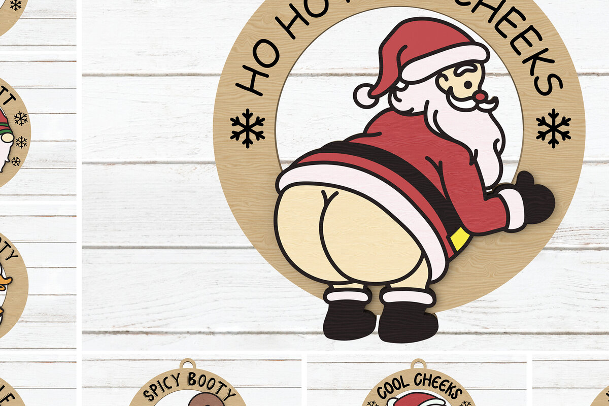 Intra απο ξύλο plywood 3mm-4mm πάχος - Αστεία δέσμη χριστουγεννιάτικων στολιδιών Δίασταση 30x20 cm INTRAFABR-108798983