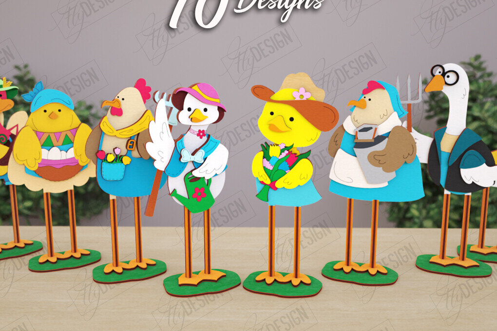 Σετ των 2 Intra απο ξύλο plywood 3mm-4mm πάχος - Αστεία δέσμη χαρακτήρων φάρμας κοπής με λέιζερ Δίασταση 30x20 cm INTRAFABR-121900122