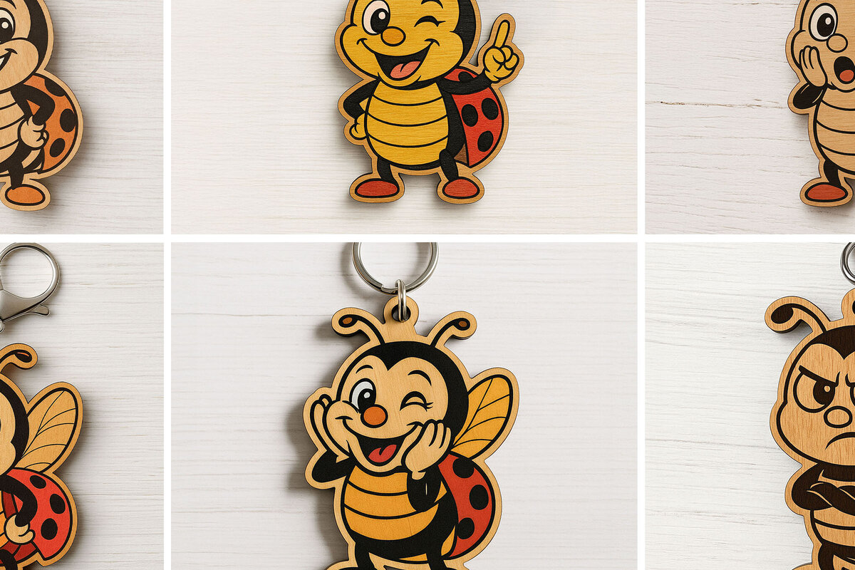 Σετ των 3 Intra απο ξύλο plywood 3mm-4mm πάχος - Αστεία Μπρελόκ Πασχαλίτσα Δίασταση 4x4 cm INTRAFABR-122220487