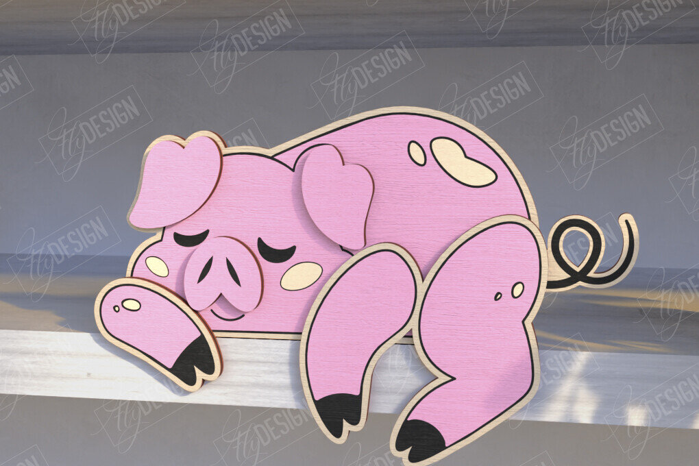 Σετ των 2 Intra απο ξύλο plywood 3mm-4mm πάχος - Funny Pig Shelf Sitters Cut Laser | CNC Δίασταση 20x20 cm INTRAFABR-123601178