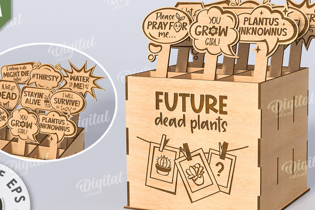 Intra απο ξύλο plywood 3mm-4mm πάχος - Αστεία φυτά μαρκαδόροι με κουτί Δίασταση 30x20 cm INTRAFABR-116816770