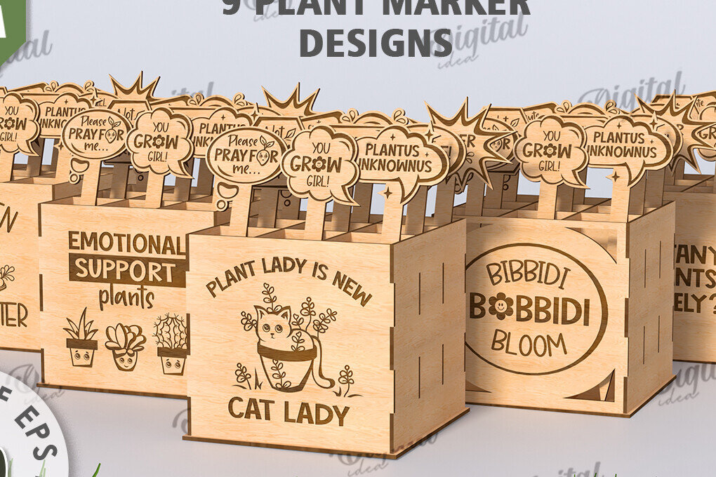 Intra απο ξύλο plywood 3mm-4mm πάχος - Αστεία φυτά μαρκαδόροι με κουτί Δίασταση 30x20 cm INTRAFABR-116899003