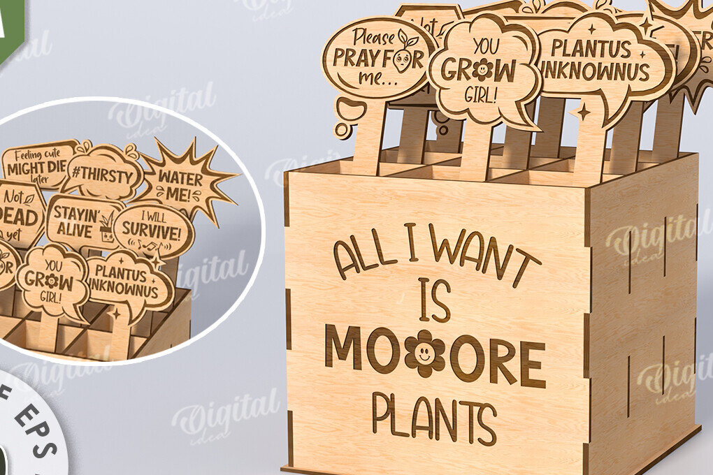 Intra απο ξύλο plywood 3mm-4mm πάχος - Αστεία φυτά μαρκαδόροι με κουτί Δίασταση 30x20 cm INTRAFABR-116816566