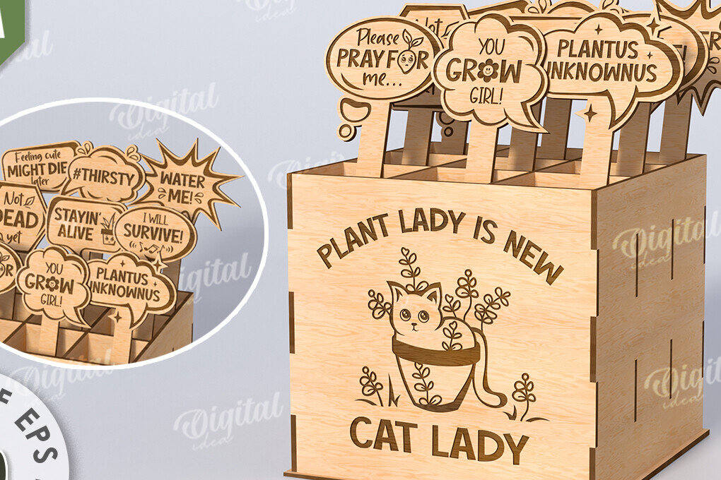 Intra απο ξύλο plywood 3mm-4mm πάχος - Αστεία φυτά μαρκαδόροι με κουτί Δίασταση 30x20 cm INTRAFABR-116816601