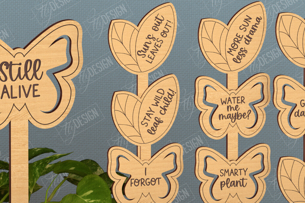 Σετ των 2 Intra απο ξύλο plywood 3mm-4mm πάχος - Αστεία φυτά Stakes | Διακόσμηση Κήπου Δίασταση 20x20 cm INTRAFABR-115821026