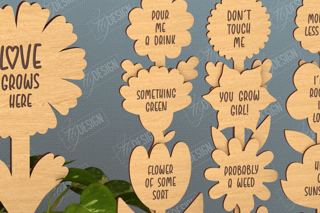 Σετ των 2 Intra απο ξύλο plywood 3mm-4mm πάχος - Αστεία φυτά Stakes | Διακόσμηση Κήπου Δίασταση 20x20 cm INTRAFABR-115821038