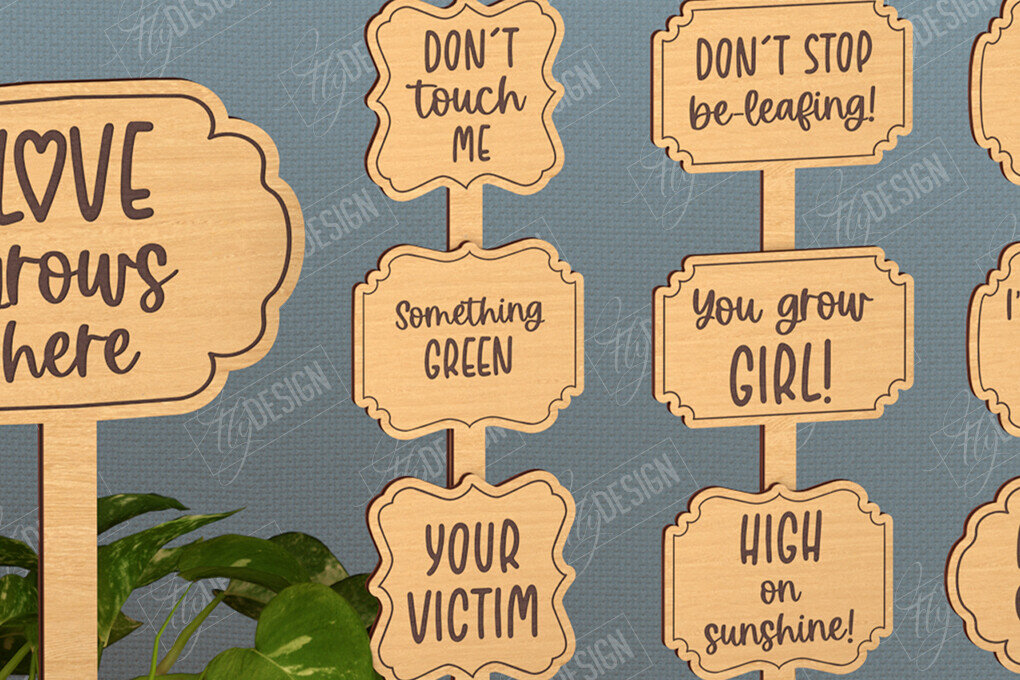 Σετ των 2 Intra απο ξύλο plywood 3mm-4mm πάχος - Αστεία φυτά Stakes | Διακόσμηση Κήπου Δίασταση 20x20 cm INTRAFABR-115821022