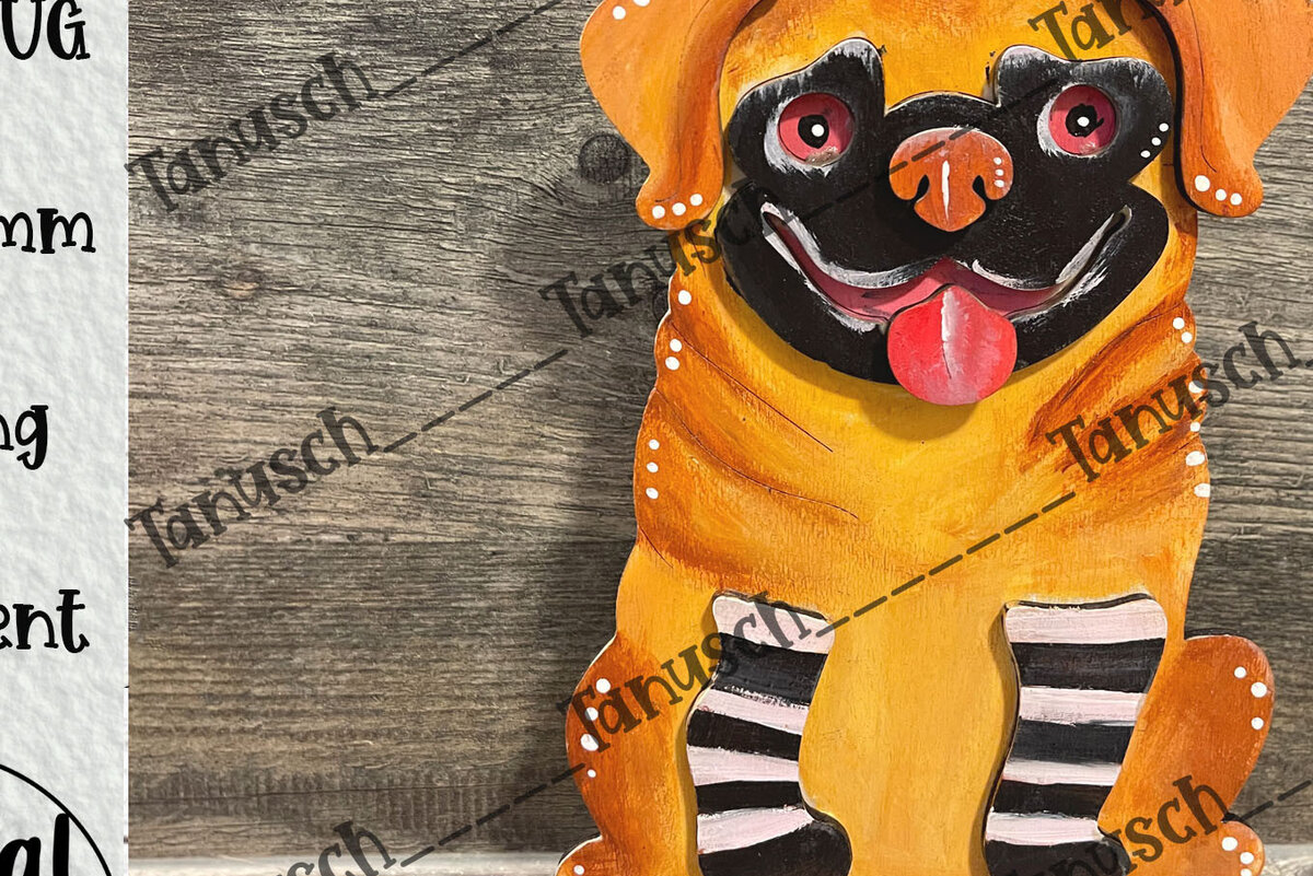 Σετ των 3 Intra απο ξύλο plywood 3mm-4mm πάχος - Αστεία Pug Standing Decor Cut Laser  Δίασταση 6x6 cm INTRAFABR-54746605