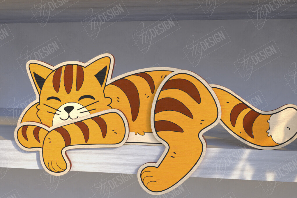 Σετ των 2 Intra απο ξύλο plywood 3mm-4mm πάχος - Funny Tiger Shelf Sitters Laser Cut |CNC Δίασταση 20x20 cm INTRAFABR-123426740