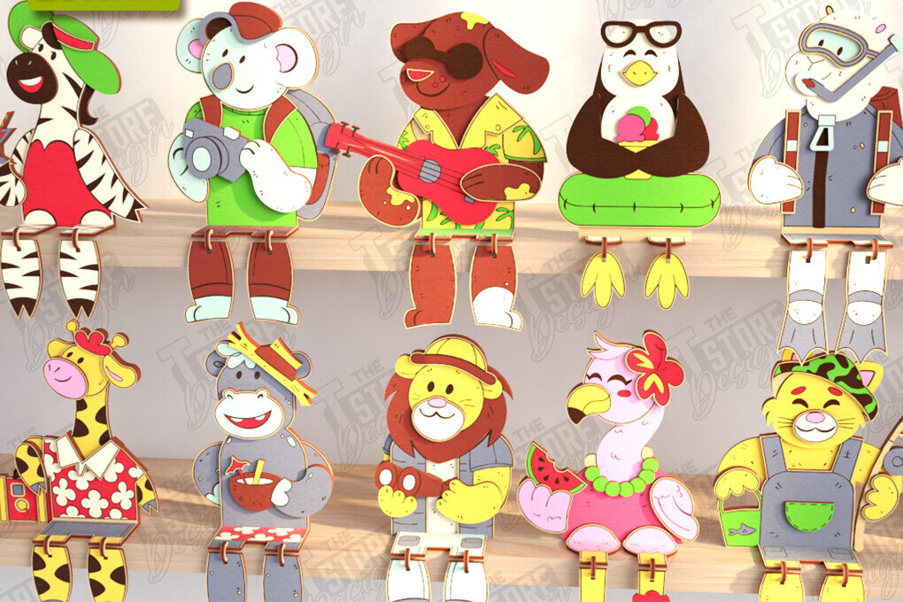 Σετ των 2 Intra απο ξύλο plywood 3mm-4mm πάχος - Πακέτο κοπής με λέιζερ αστεία τουριστικά ζώα Δίασταση 20x20 cm INTRAFABR-121595529