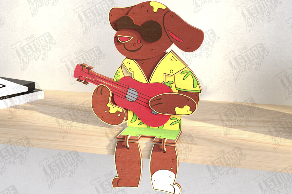 Σετ των 2 Intra απο ξύλο plywood 3mm-4mm πάχος - Αστεία περιτουριστικού σκύλου |  CNC Δίασταση 20x20 cm INTRAFABR-121595079