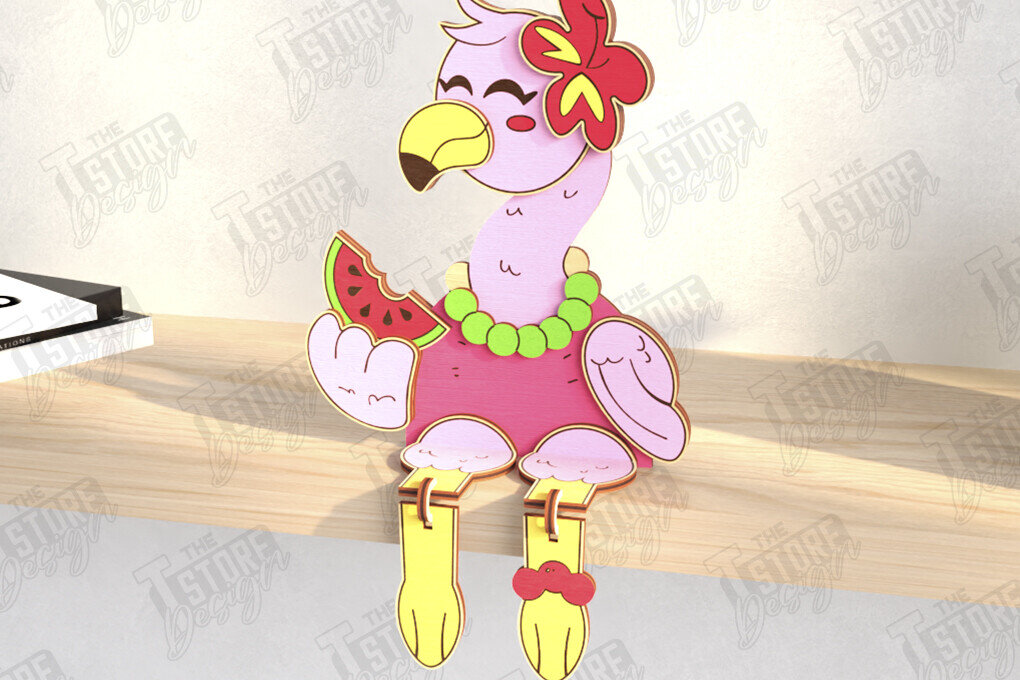 Σετ των 2 Intra απο ξύλο plywood 3mm-4mm πάχος - Funny Tourist Flamingo Laser Cut | CNC Δίασταση 20x20 cm INTRAFABR-121350261