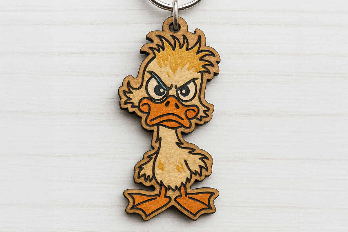 Σετ των 3 Intra απο ξύλο plywood 3mm-4mm πάχος - Μπρελόκ Furious Duck  Δίασταση 4x4 cm INTRAFABR-122093218