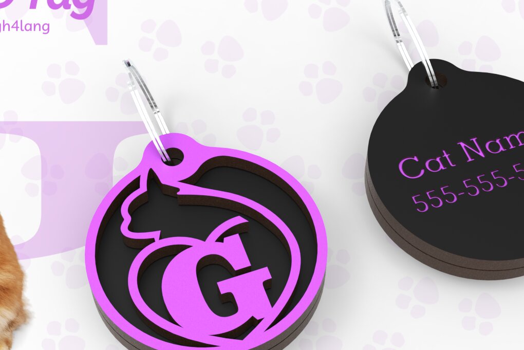 Σετ των 2 Intra απο ξύλο plywood 3mm-4mm πάχος - G | Ετικέτα αναγνώρισης γάτας |  κοπής με λέιζερ |  Δίασταση 20x20 cm INTRAFABR-92007459