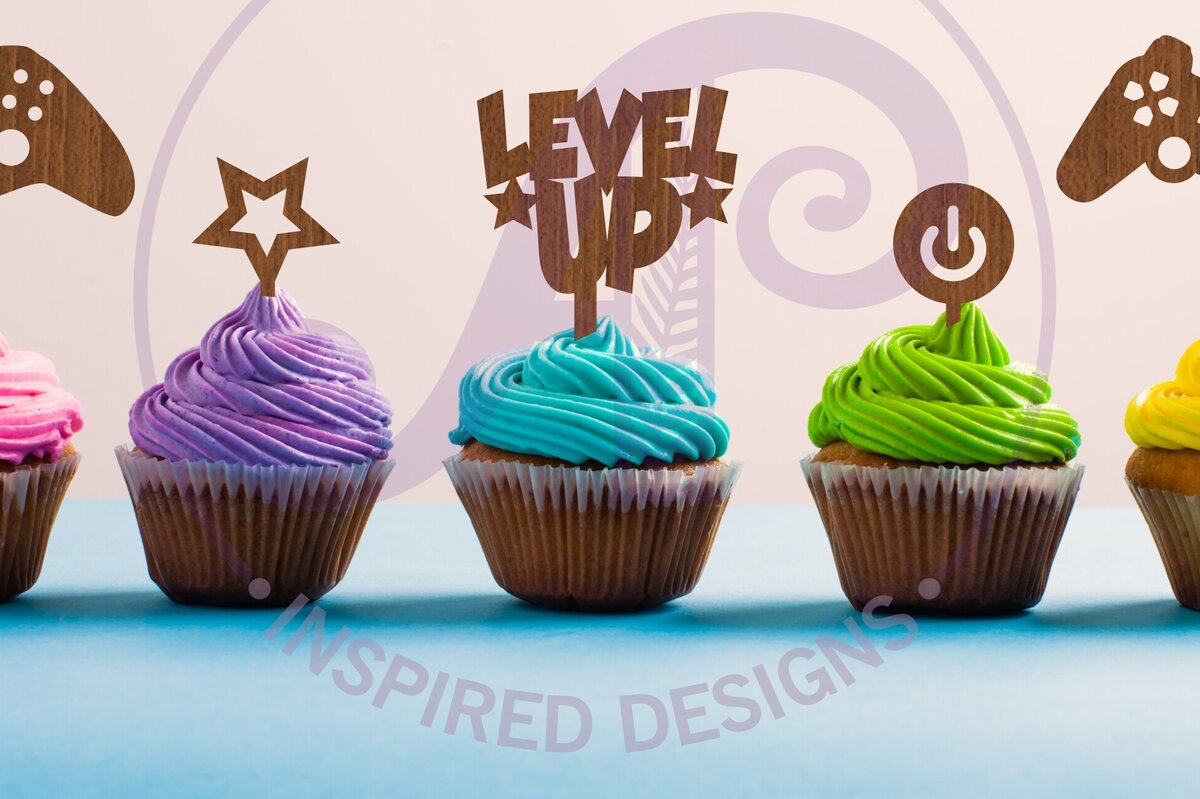 Intra απο ξύλο plywood 3mm-4mm πάχος - Gamer Cupcake Toppers, 6 σχέδια  Δίασταση 30x20 cm INTRAFABR-92182627