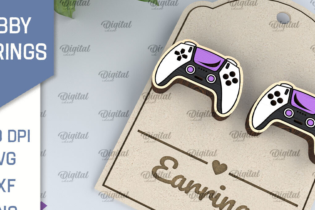 Σετ των 3 Intra απο ξύλο plywood 3mm-4mm πάχος - Σκουλαρίκια Gamer Σχέδιο κοπής με λέιζερ Δίασταση 3x3 cm INTRAFABR-104759356