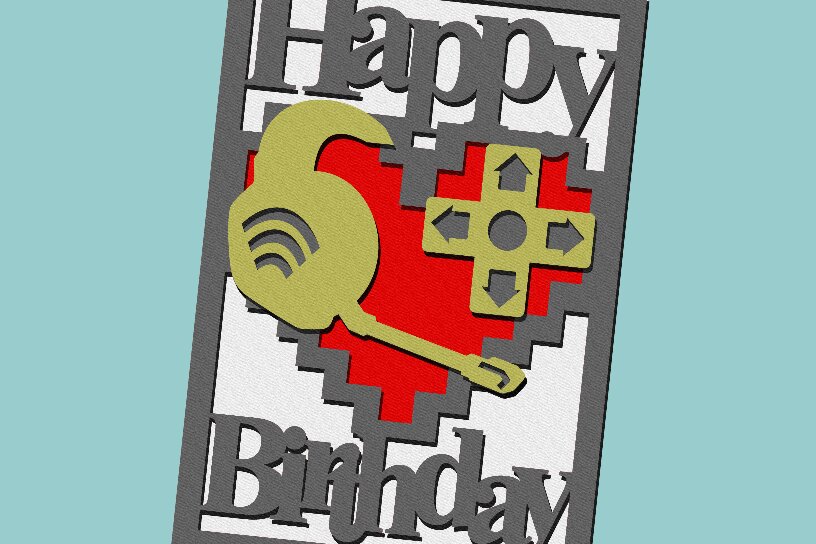 Σετ των 2 Intra απο ξύλο plywood 3mm-4mm πάχος - Gamer Happy Birthday Card 3D  Δίασταση 20x20 cm INTRAFABR-96368367