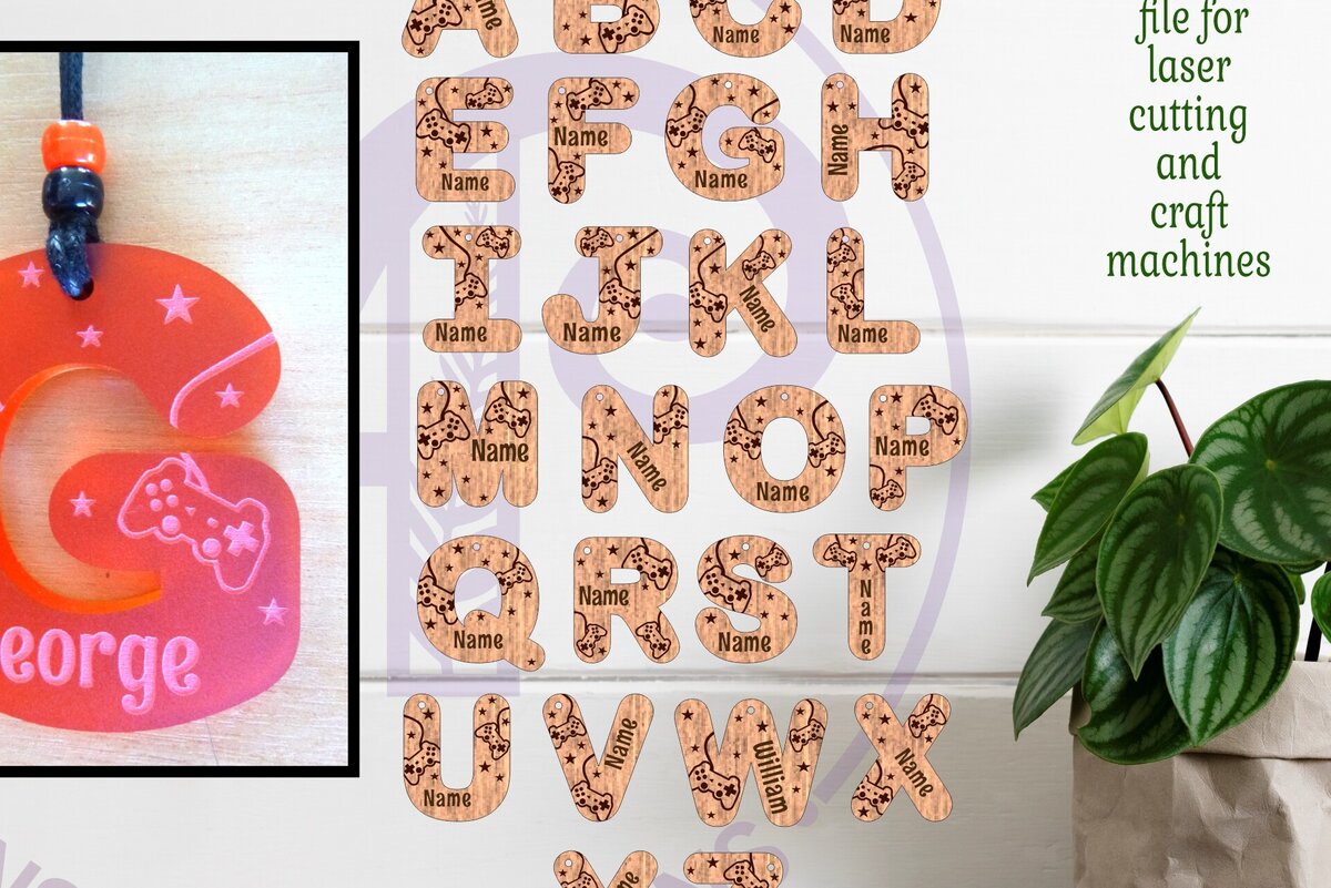 Σετ των 3 Intra απο ξύλο plywood 3mm-4mm πάχος - Μπρελόκ με σχέδια για γράμματα με θέμα το παιχνίδι Δίασταση 4x4 cm INTRAFABR-94288234