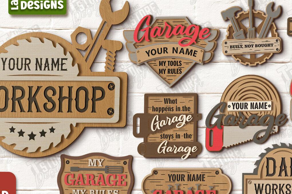 Σετ των 2 Intra απο ξύλο plywood 3mm-4mm πάχος - Πακέτο επιγραφών γκαράζ | Man Cave |  CNC Δίασταση 30x20 cm INTRAFABR-119067423