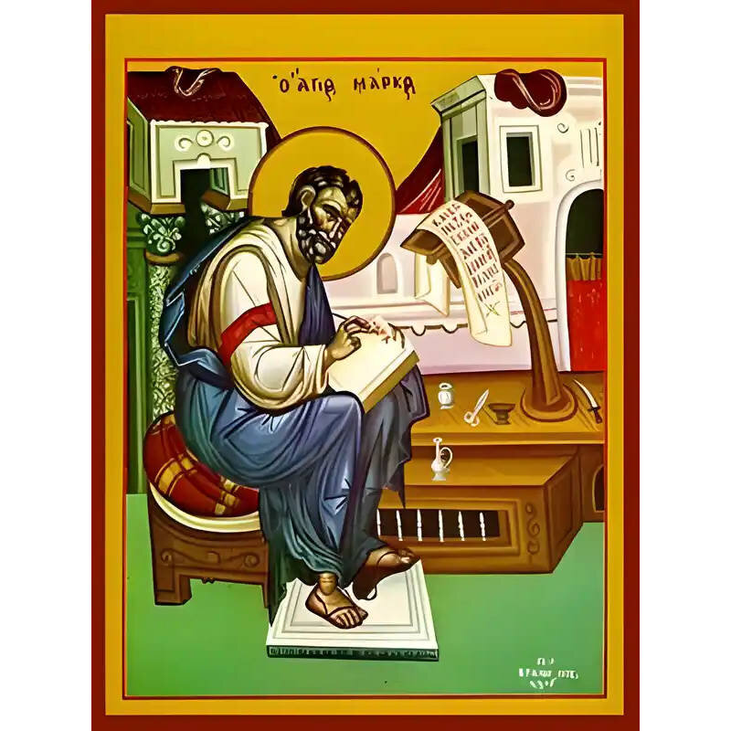 Εικόνα Ορθοδοξίας με περίγραμμα χρυσό σε ξύλο Φλαμουρίας  με  βάση Εικόνα ΑΓΙΟΣ ΑΠΟΣΤΟΛΟΣ ΚΑΙ ΕΥΑΓΓΕΛΙΣΤΗΣ ΜΑΡΚΟΣ, ΟΛΟΣΩΜΟΣ Χειροποίητη Ελληνορθόδοξη εικόνα του Ιησού Χριστού, Κρεμαστή πλάκα βυζαντινής τέχνης, χριστιανική τέχνη Διάσταση 40x30 cm (10,2x7,9