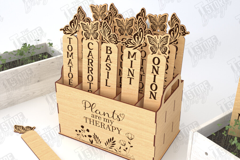 Σετ των 2 Intra απο ξύλο plywood 3mm-4mm πάχος - Σετ πασσάλων κήπου | Δείκτης φυτών | CNC Δίασταση 20x20 cm INTRAFABR-119250788