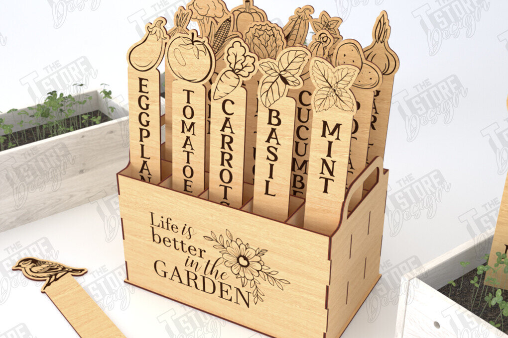 Σετ των 2 Intra απο ξύλο plywood 3mm-4mm πάχος - Σετ πασσάλων κήπου | Δείκτης φυτών | CNC Δίασταση 20x20 cm INTRAFABR-119250798