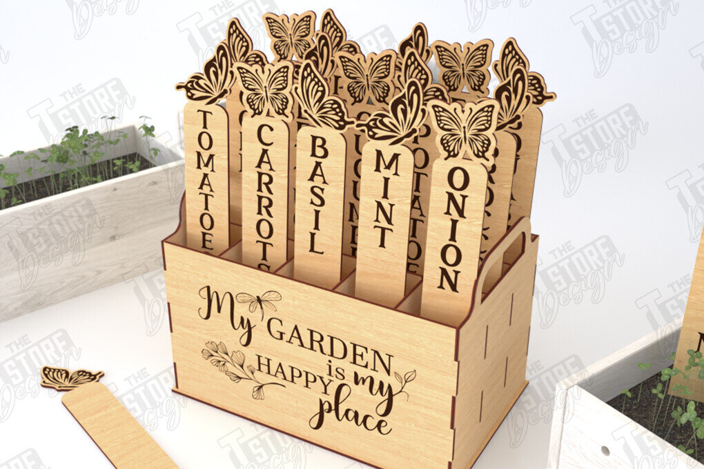 Σετ των 2 Intra απο ξύλο plywood 3mm-4mm πάχος - Σετ πασσάλων κήπου | Δείκτης φυτών | CNC Δίασταση 20x20 cm INTRAFABR-119540535