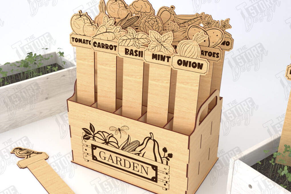 Σετ των 2 Intra απο ξύλο plywood 3mm-4mm πάχος - Σετ πασσάλων κήπου | Δείκτης φυτών | CNC Δίασταση 20x20 cm INTRAFABR-119540540