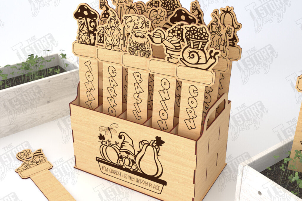 Σετ των 2 Intra απο ξύλο plywood 3mm-4mm πάχος - Σετ πασσάλων κήπου | Δείκτης φυτών | CNC Δίασταση 20x20 cm INTRAFABR-119540543