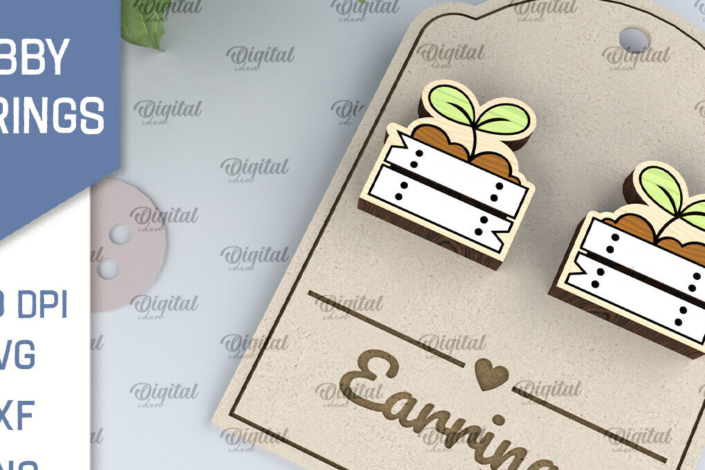 Σετ των 3 Intra απο ξύλο plywood 3mm-4mm πάχος - Gardener Earrings Σχέδιο κοπής με λέιζερ Δίασταση 3x3 cm INTRAFABR-104759422