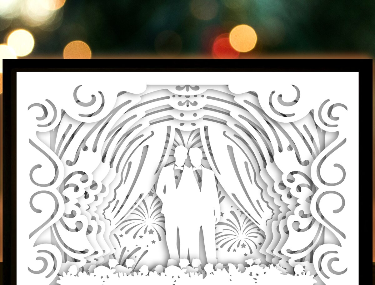 Σετ των 2 Intra απο ξύλο plywood 3mm-4mm πάχος - Φωτιστικό κουτί κοπής χαρτιού γάμου Gay Couple Δίασταση 20x20 cm INTRAFABR-27983998