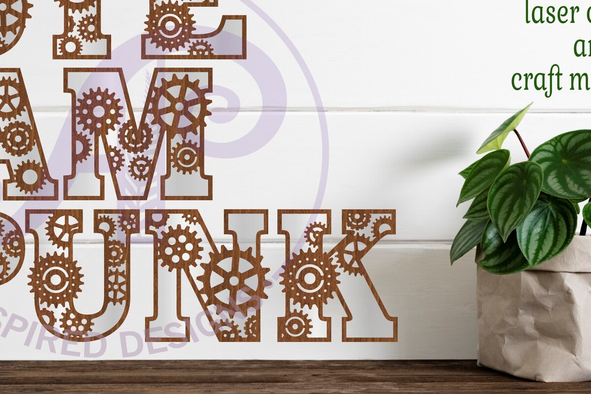 Intra απο ξύλο plywood 3mm-4mm πάχος - Πακέτο γραμμάτων αλφαβήτου Gear Steampunk Δίασταση 30x20 cm INTRAFABR-82035265