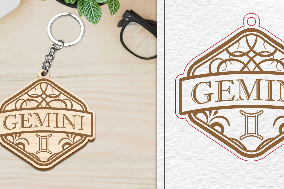 Σετ των 3 Intra απο ξύλο plywood 3mm-4mm πάχος - Κοπή Laser Μπρελόκ Gemini | Ζώδιο Δίασταση 4x4 cm INTRAFABR-100963347