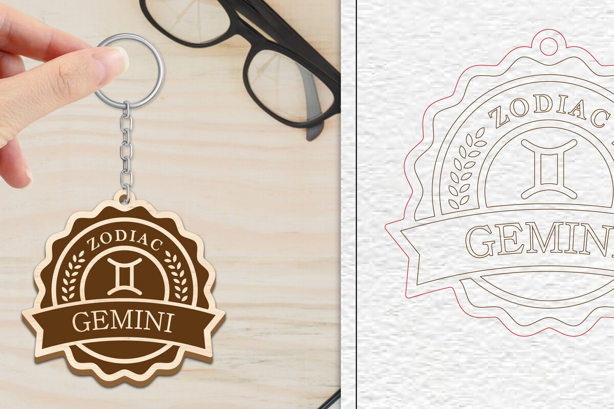 Σετ των 3 Intra απο ξύλο plywood 3mm-4mm πάχος - Κοπή Laser Μπρελόκ Gemini | Ζώδιο Δίασταση 4x4 cm INTRAFABR-102207280